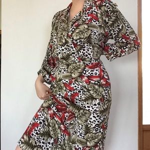 70's hawaiian AND cheetah print dress